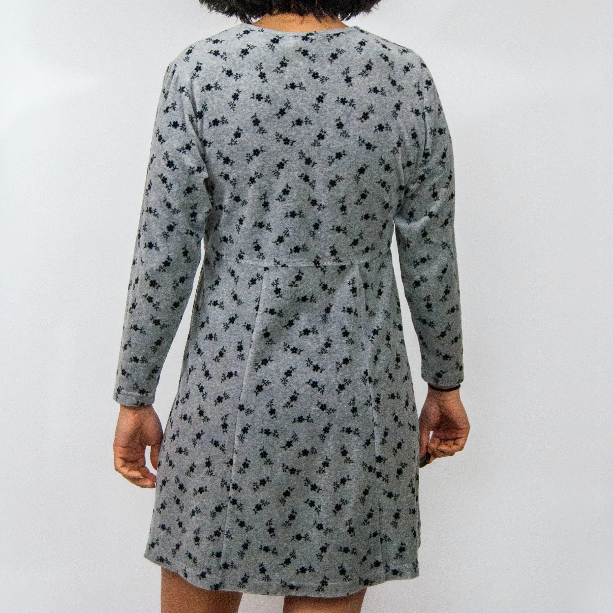 00's Grey Velour Floral Skater Dress by LL Bean