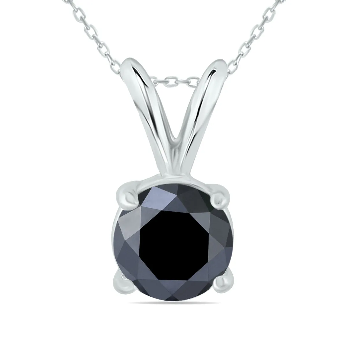 1 Carat Round Black Diamond Solitaire Pendant In 14K White Gold