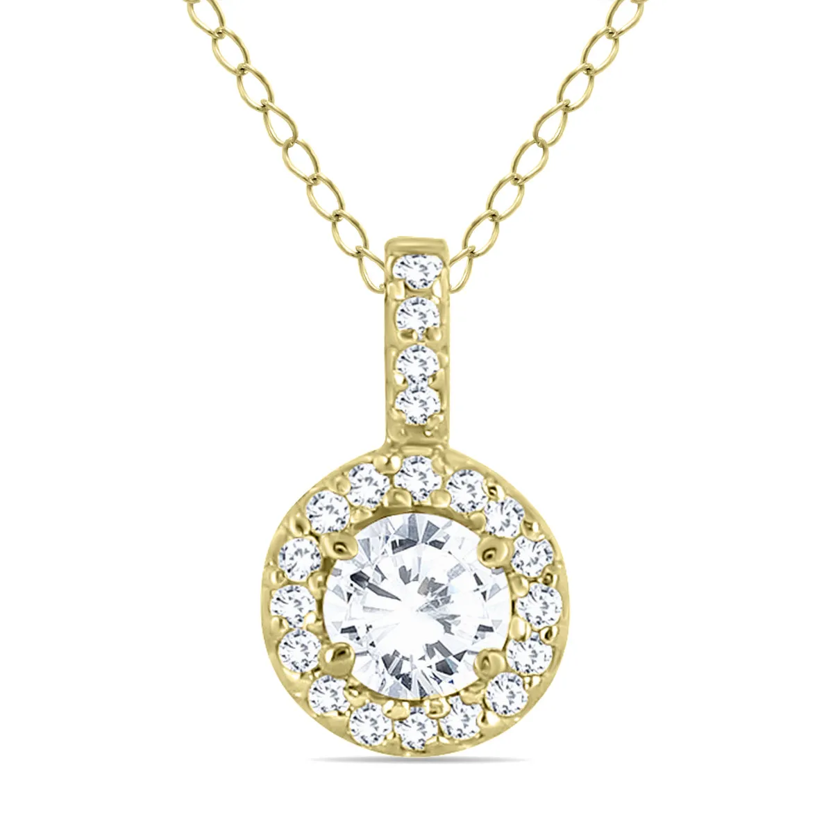 1/2 Carat Tw Halo Diamond Pendant In 10K Yellow Gold