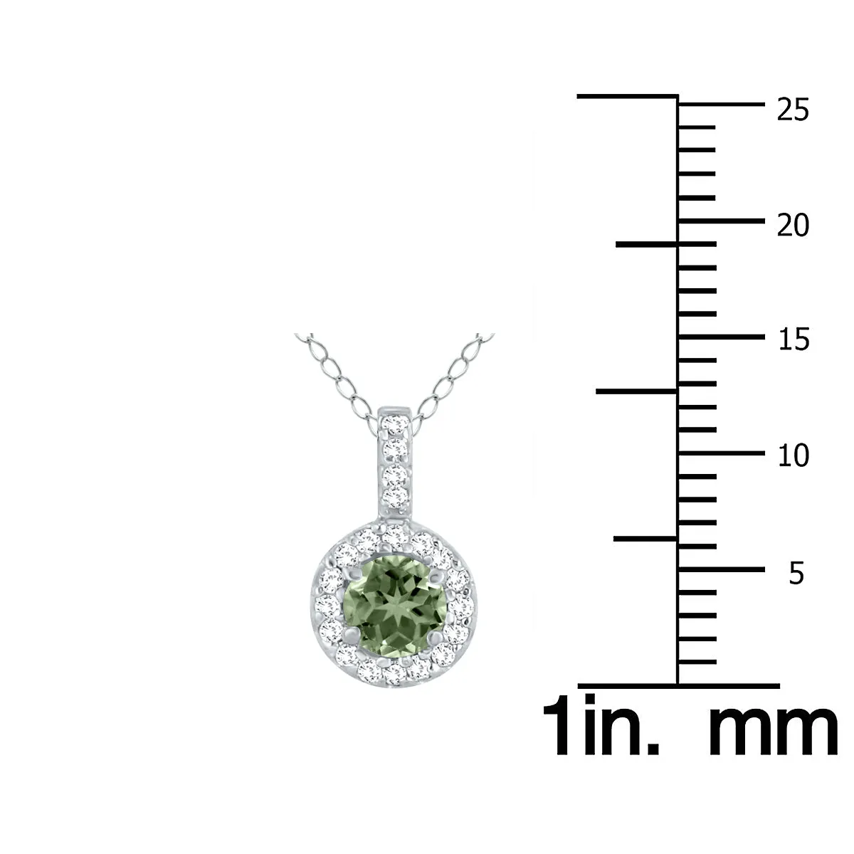 1/2 Carat Tw Halo Green Amethyst And Diamond Pendant In 10K White Gold