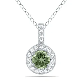 1/2 Carat Tw Halo Green Amethyst And Diamond Pendant In 10K White Gold