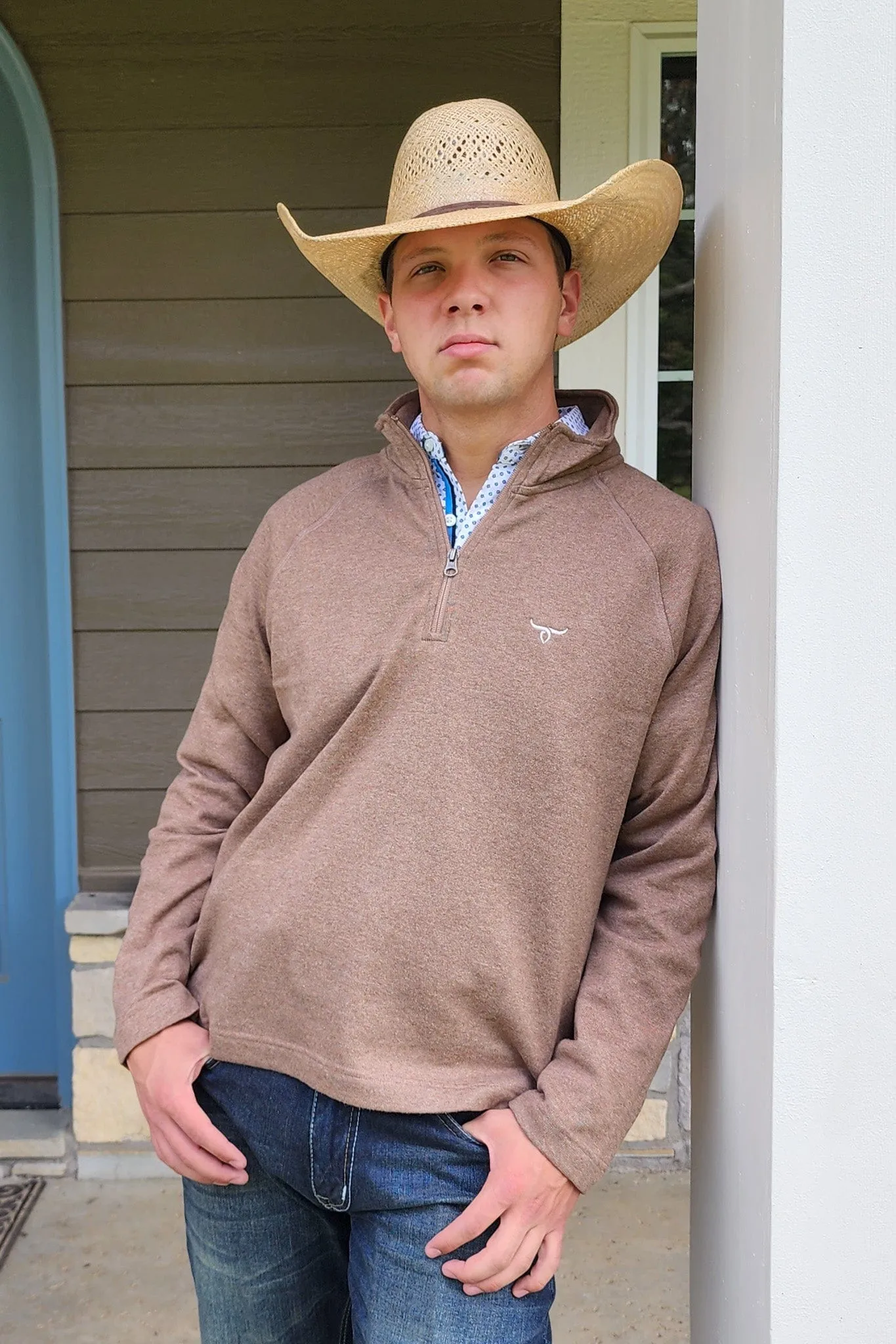 1/4 Zip Pullover - Solid - Khaki Brown