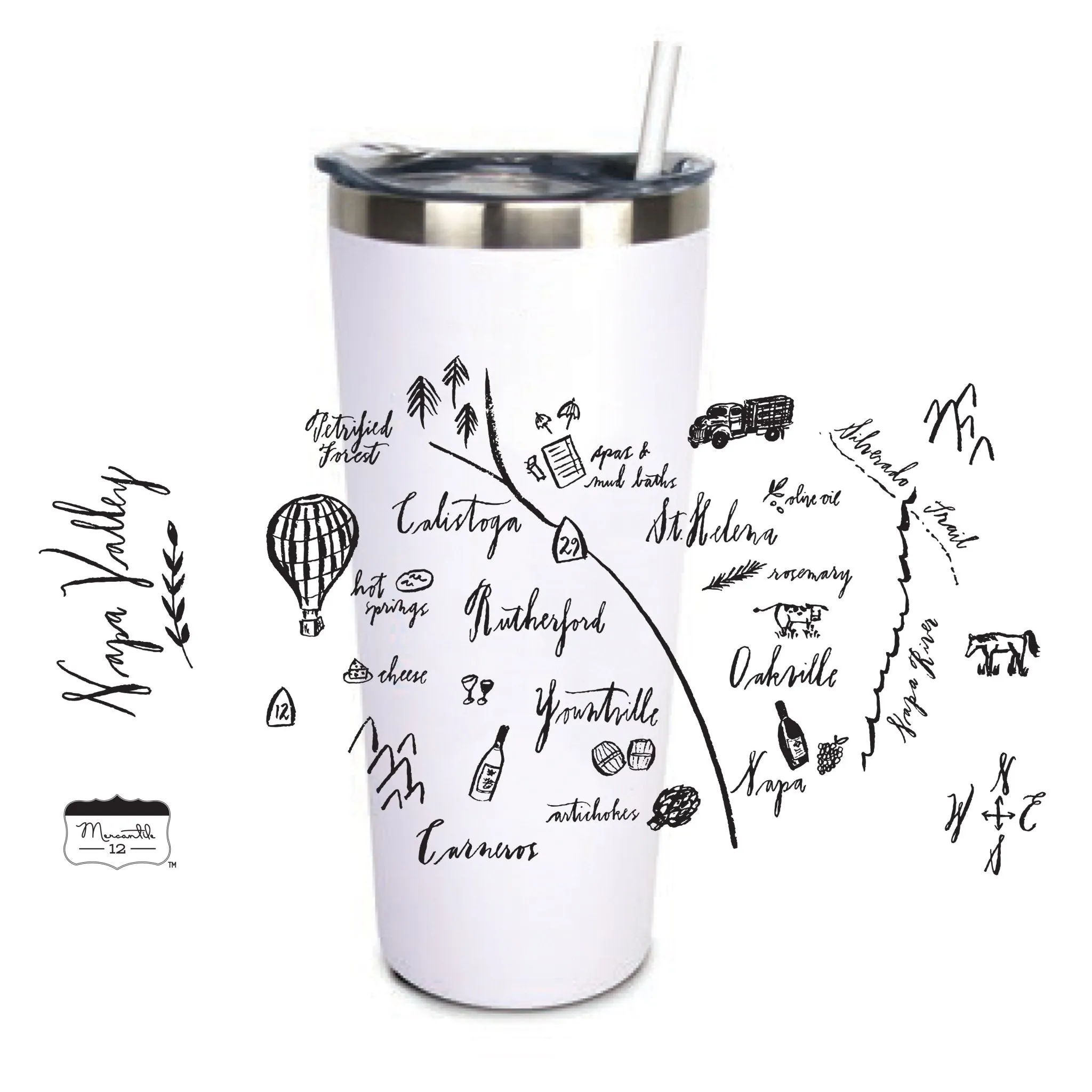 22 Oz. Stainless Insulated Tumbler XD Printed with a Customizable CALLIGRAPHY MAP Design