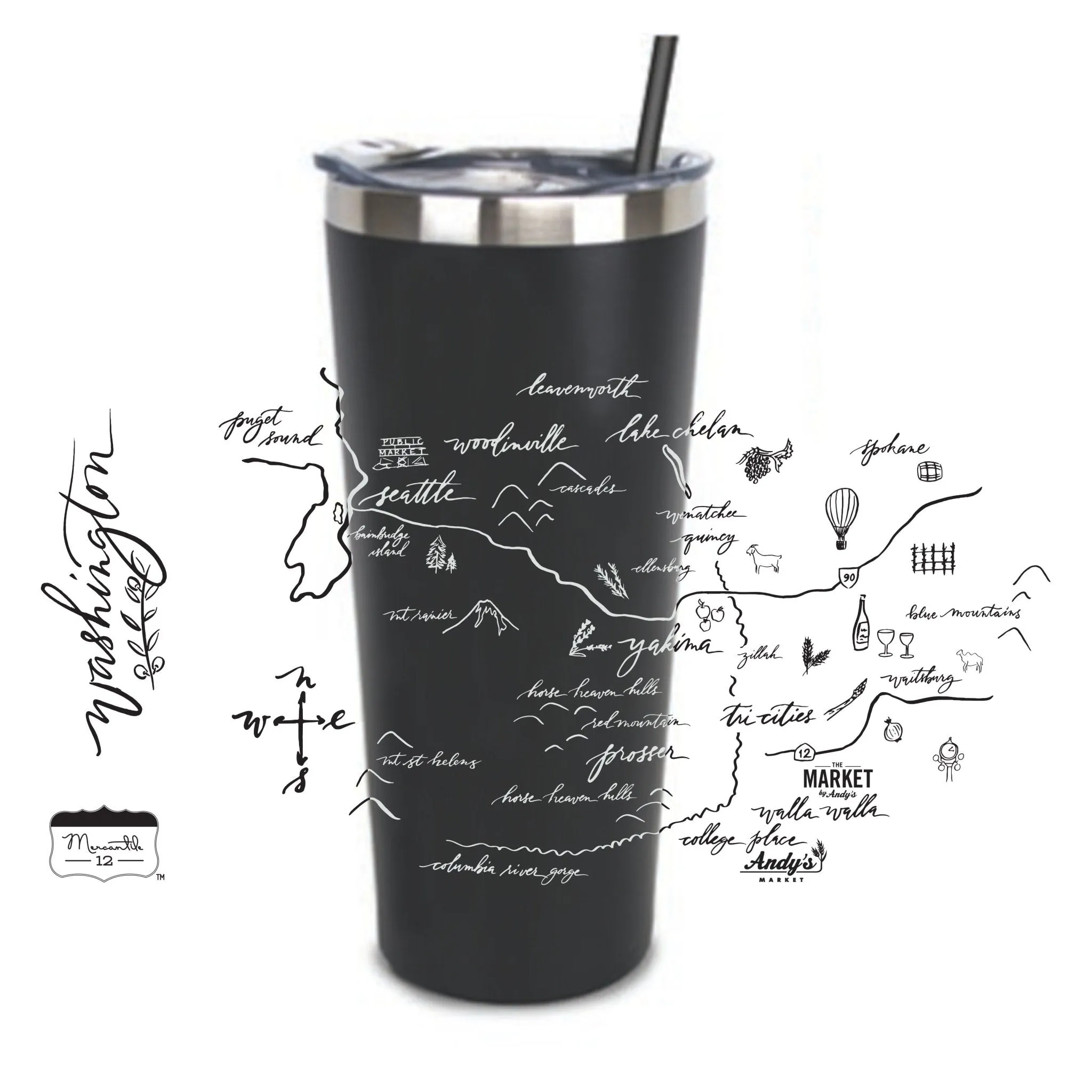 22 Oz. Stainless Insulated Tumbler XD Printed with a Customizable CALLIGRAPHY MAP Design