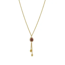 22K Gold Necklace W/Teardrop Ruby & CZ Pendant