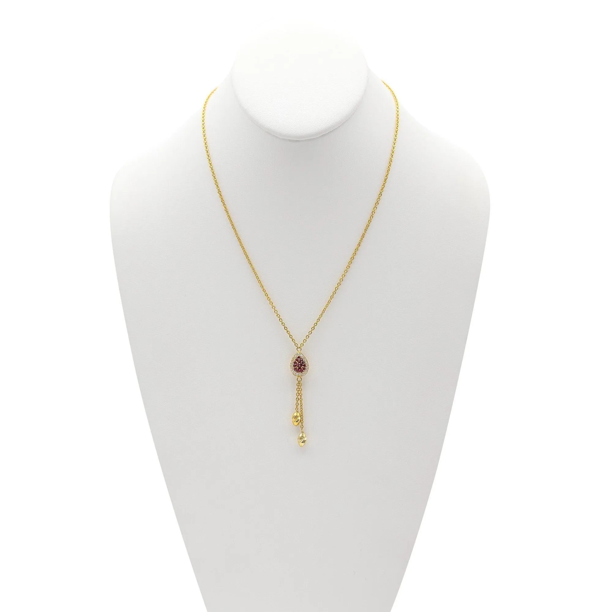 22K Gold Necklace W/Teardrop Ruby & CZ Pendant