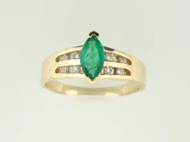 84 - 14kt Yellow Gold Genuine Emerald & Diamonds Ladies Ring