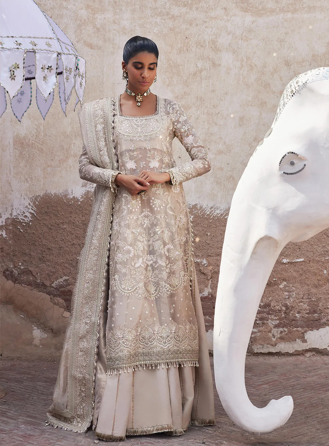 Afrozeh Embroidered Organza Zari Unstitched 3 Piece Suit - 04