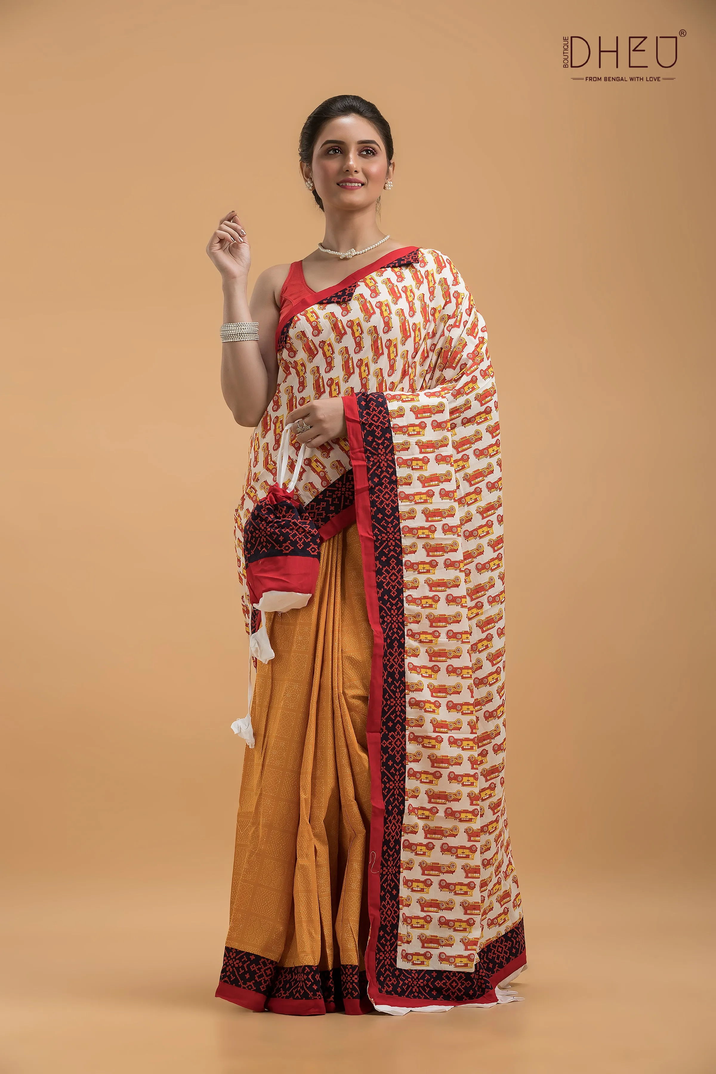 Ajrakh Printed Pure Cotton Saree