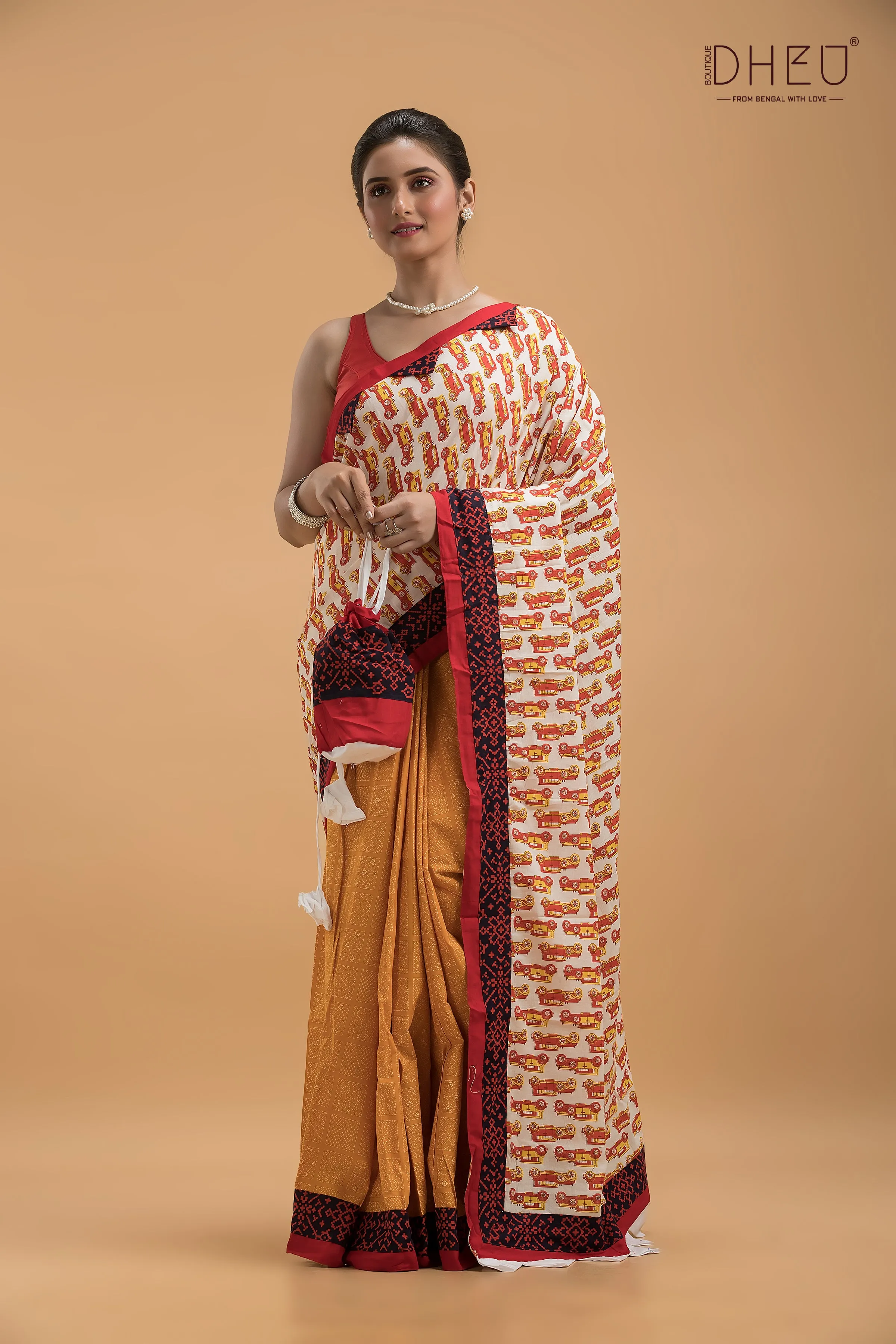 Ajrakh Printed Pure Cotton Saree