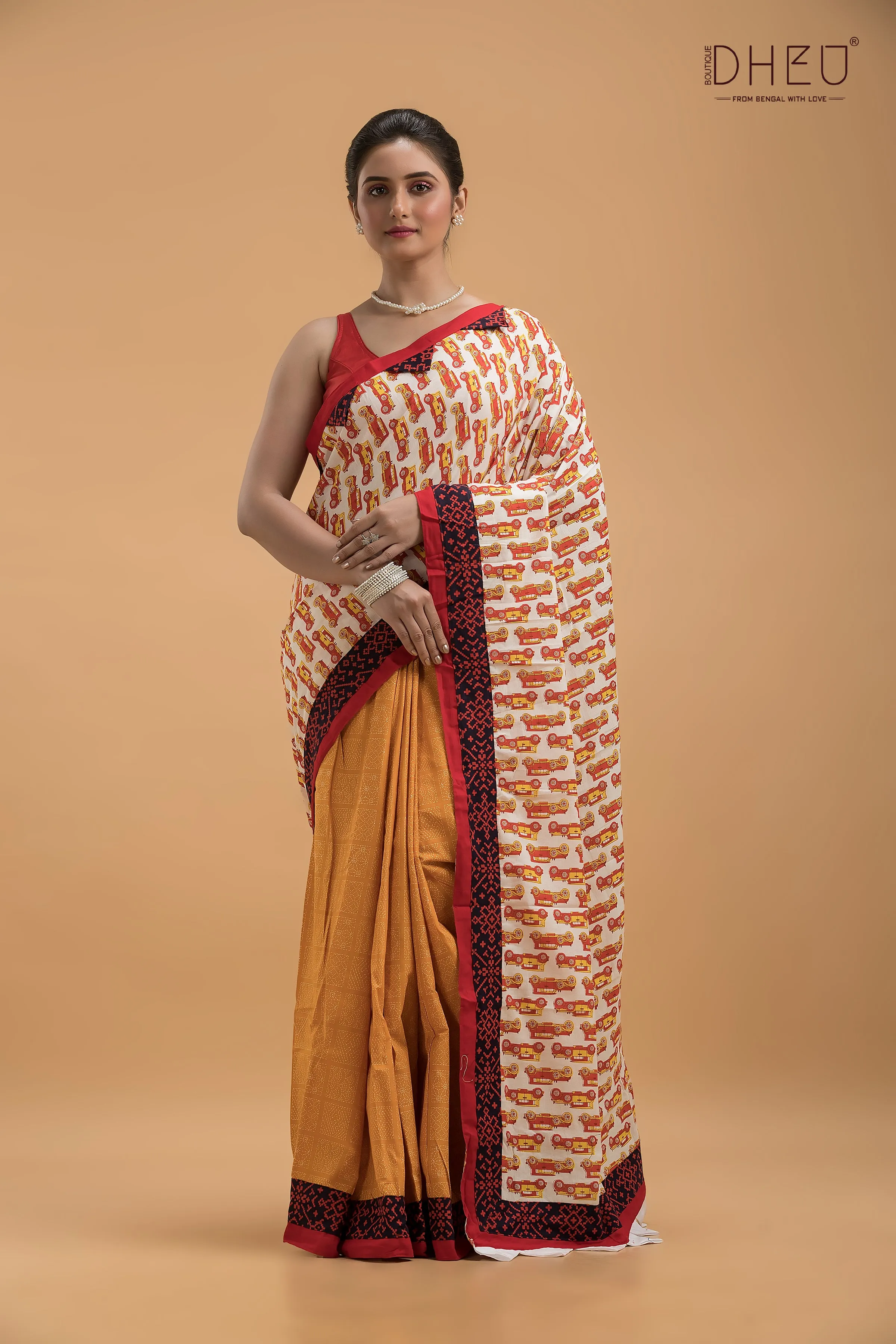 Ajrakh Printed Pure Cotton Saree