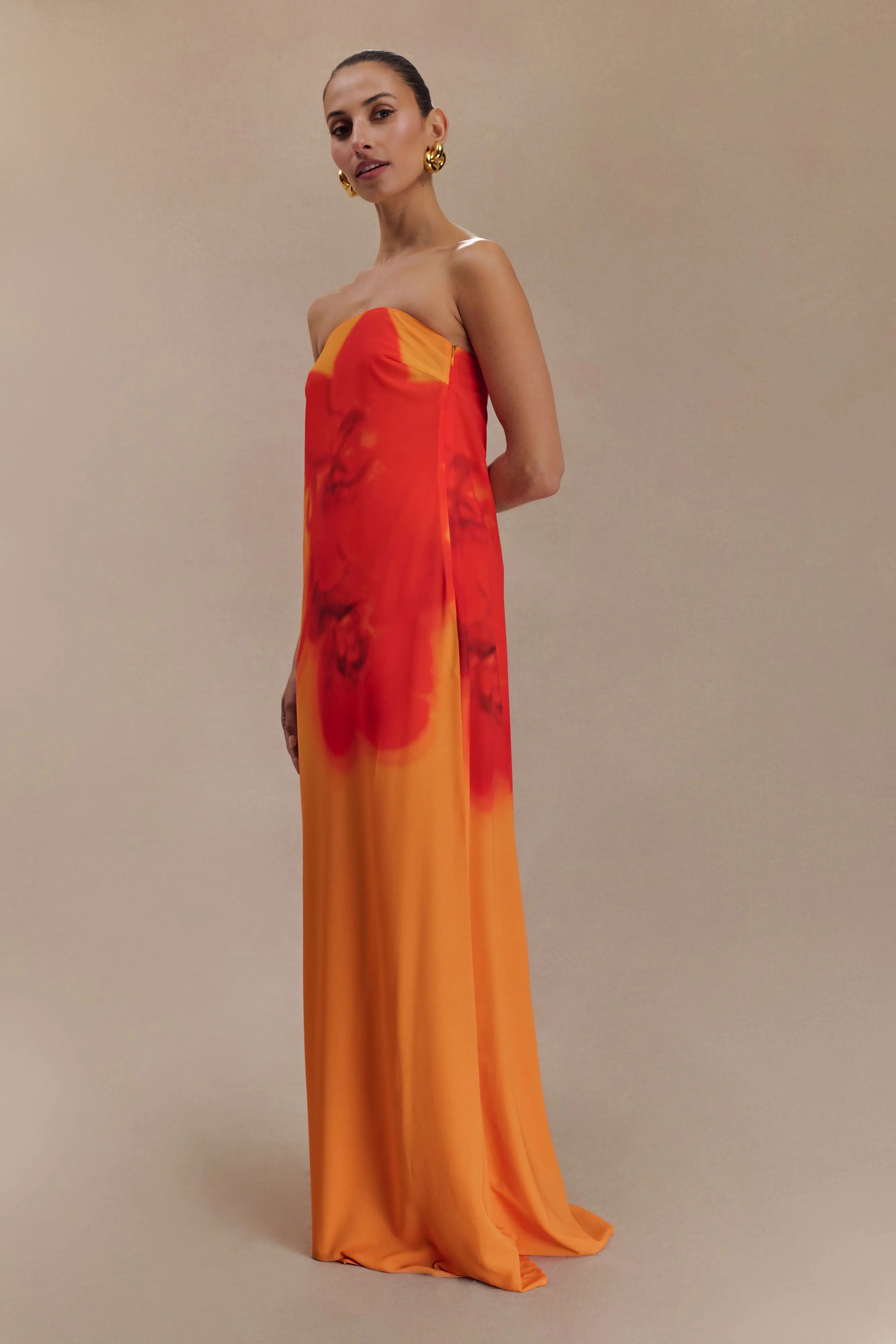 Amaya Strapless Chiffon Maxi Dress - Koi Orchid Print