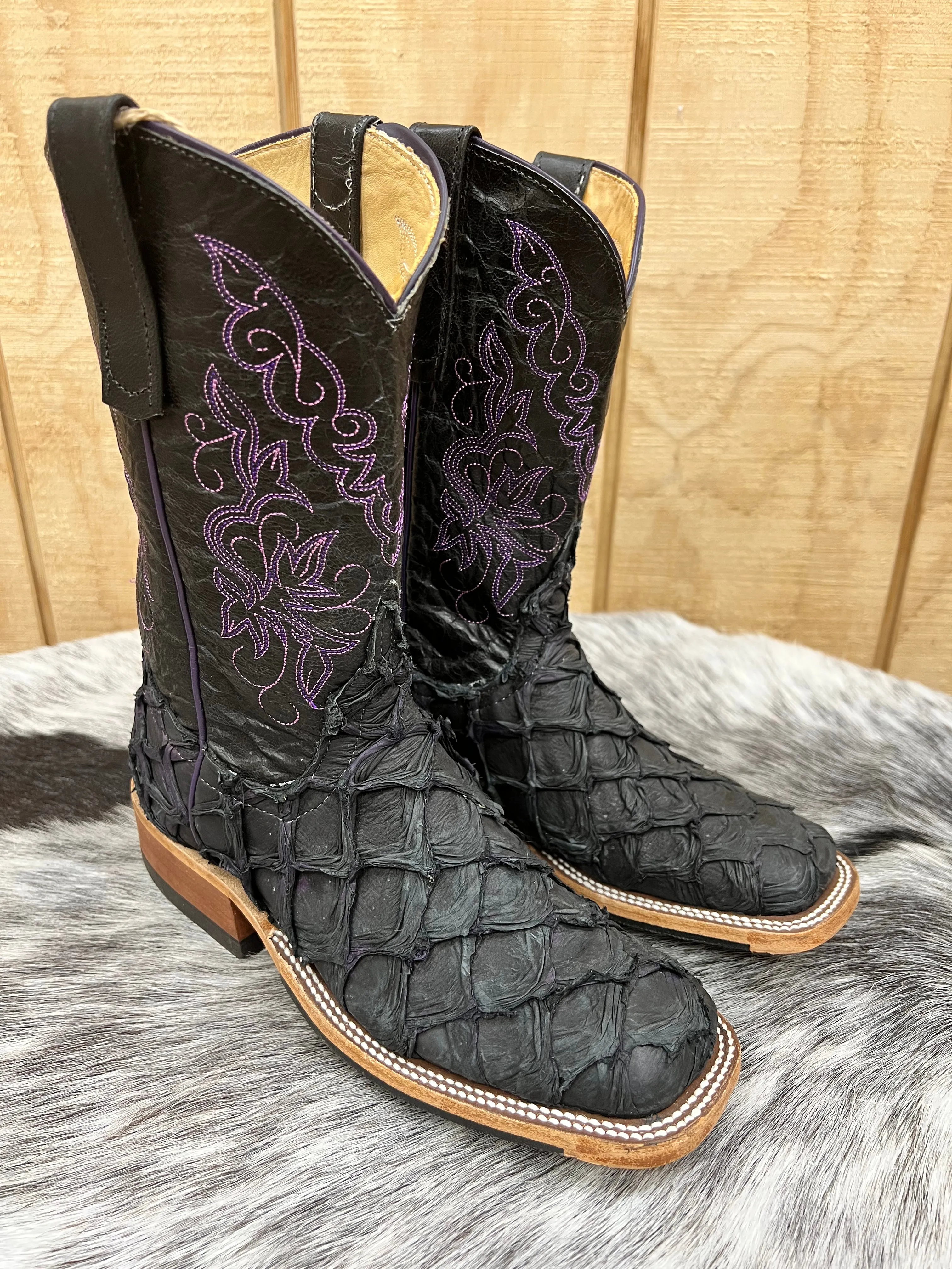 Anderson Bean Women's Black & Purple Big Bass Arapaima Square Toe Cowgirl Boots 335675