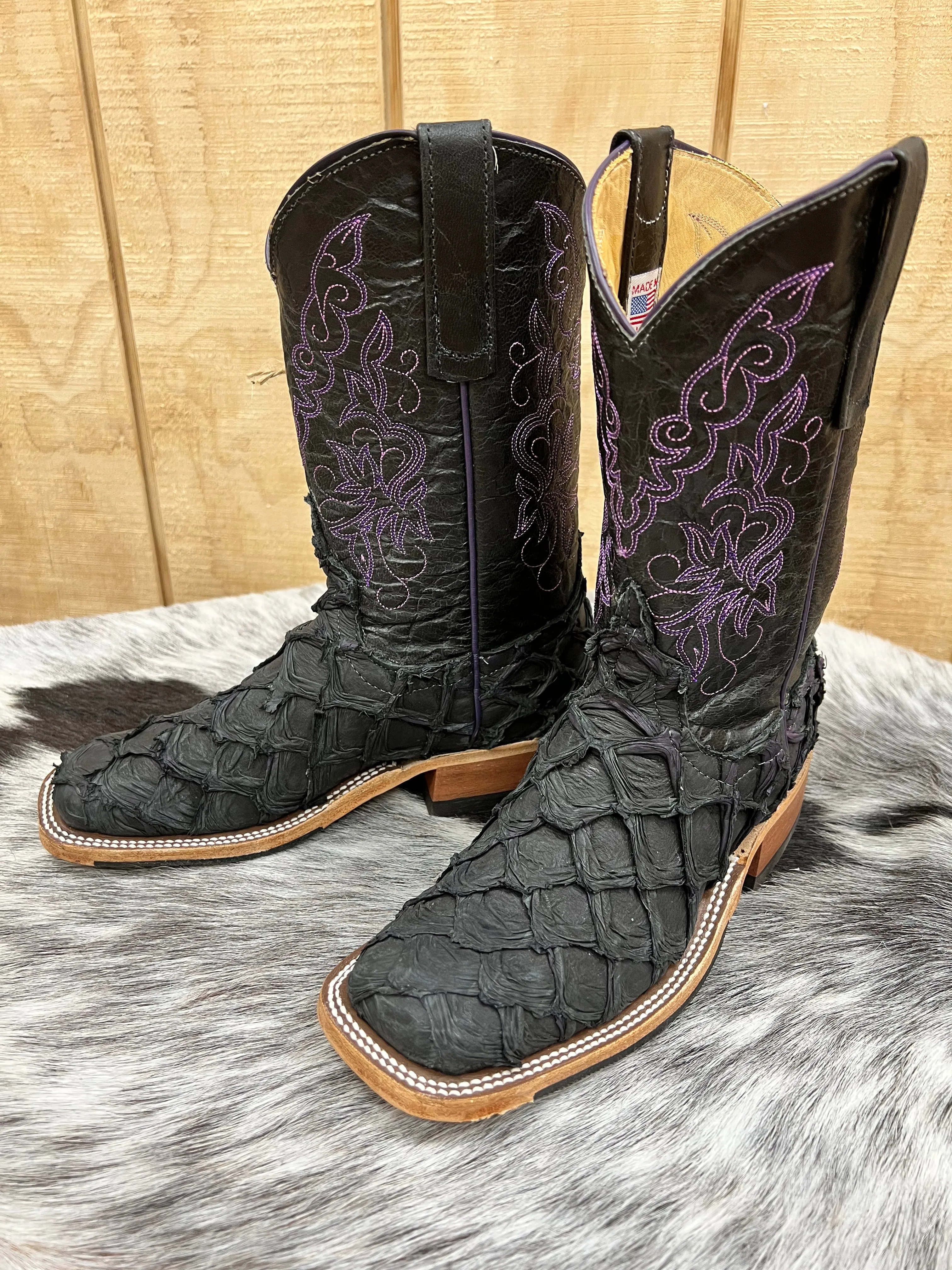 Anderson Bean Women's Black & Purple Big Bass Arapaima Square Toe Cowgirl Boots 335675