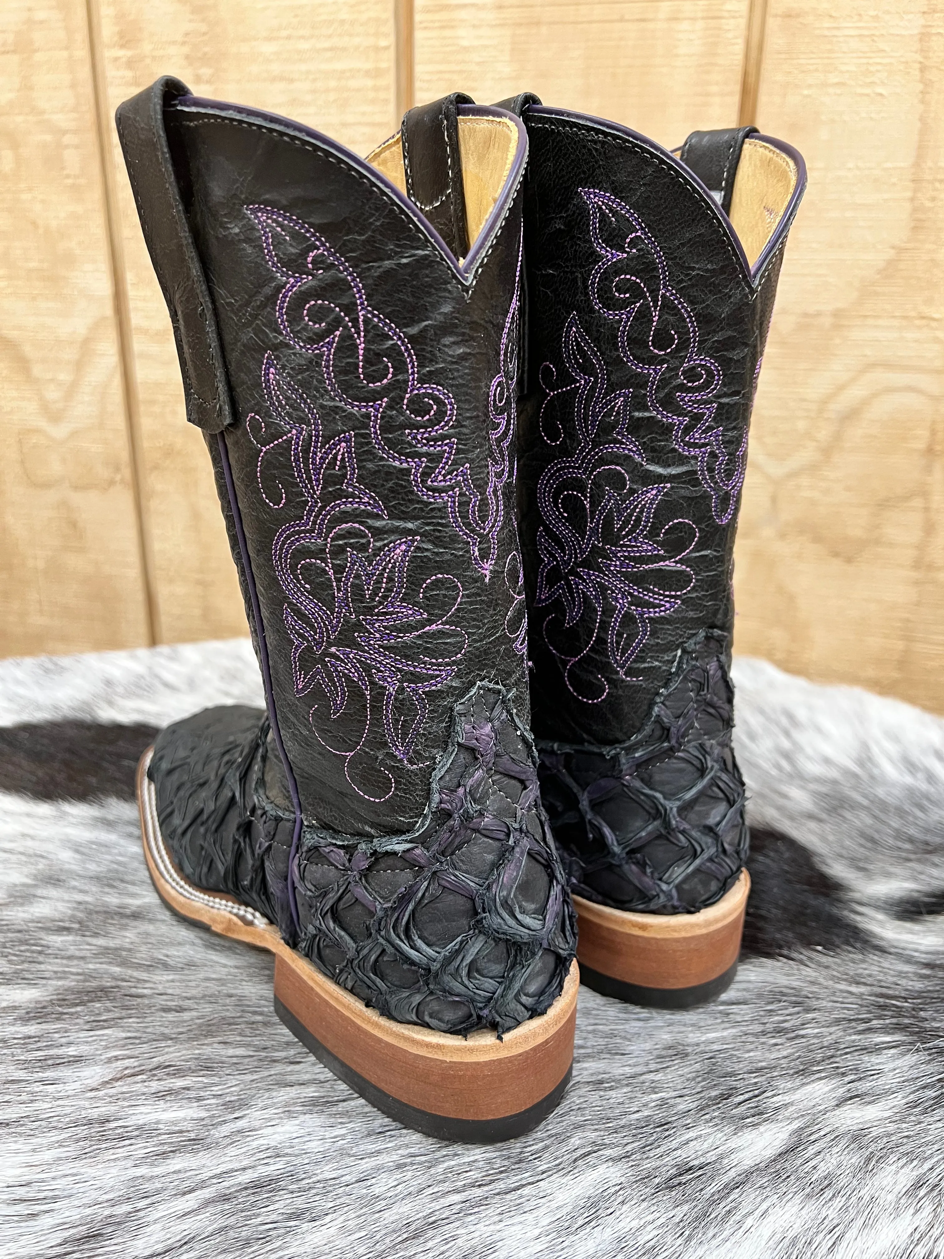 Anderson Bean Women's Black & Purple Big Bass Arapaima Square Toe Cowgirl Boots 335675