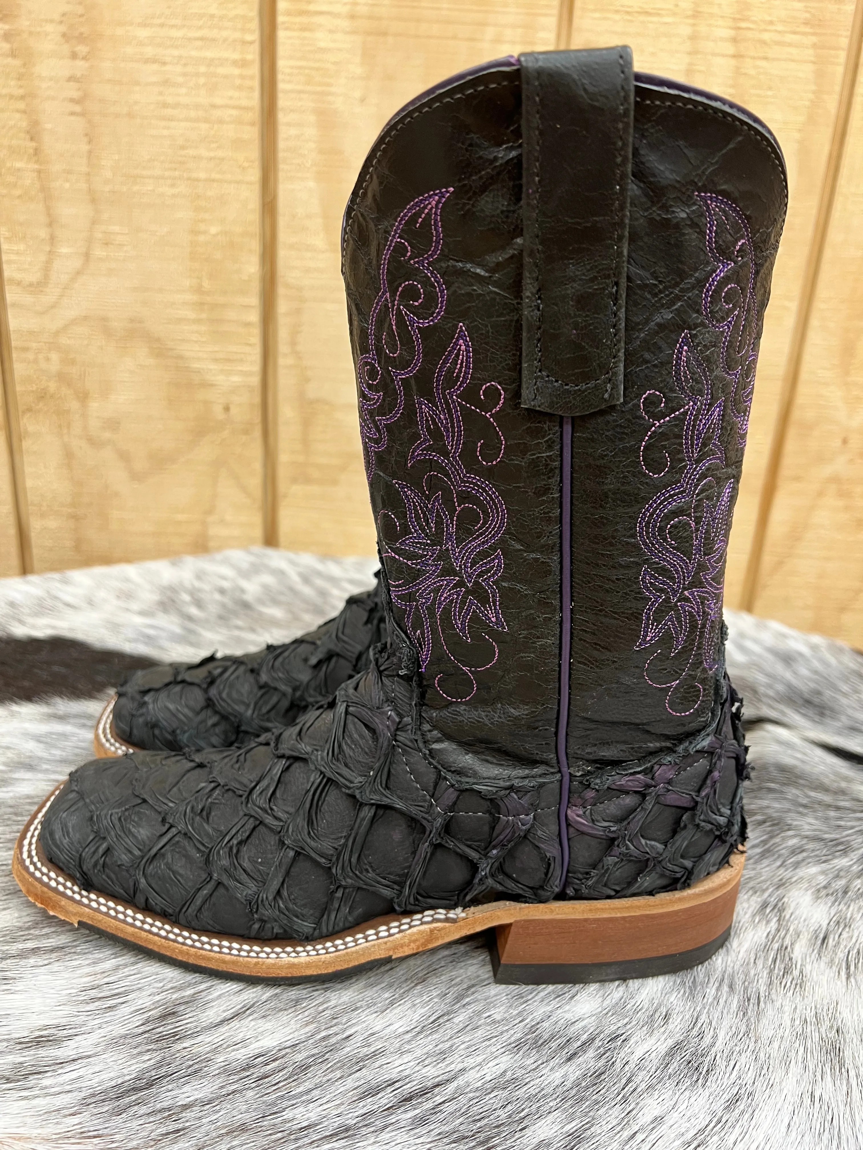 Anderson Bean Women's Black & Purple Big Bass Arapaima Square Toe Cowgirl Boots 335675