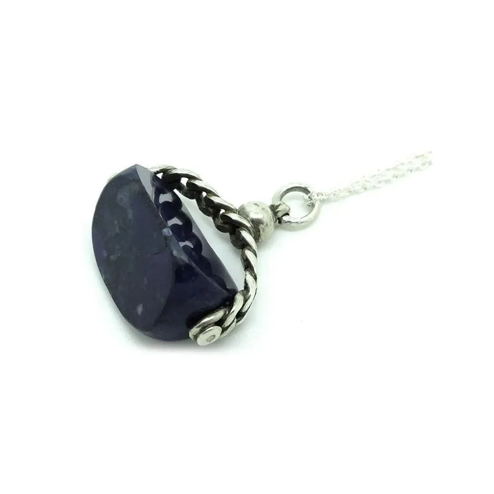 Antique Victorian Lapis Lazuli Silver Fob Gemstone Necklace