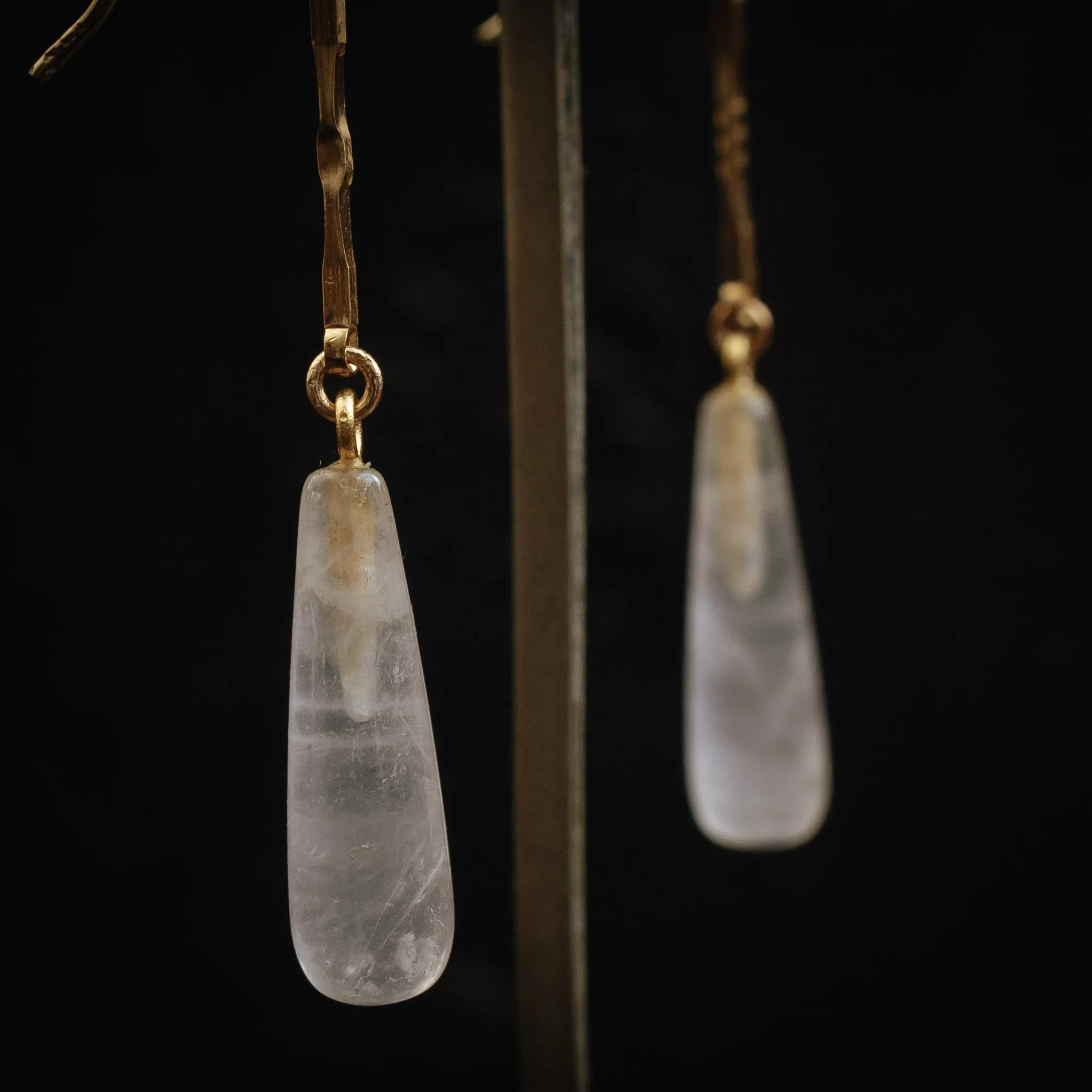 Art Nouveau Inspired Rose Quartz and Seed Pearl Drop Earrings