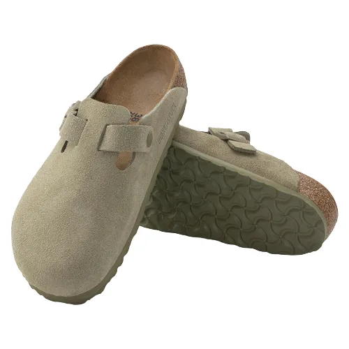 Birkenstock Ladies Suede Leather Clogs - Boston - Khaki