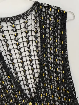 Black Crochet Gold Bead Vest