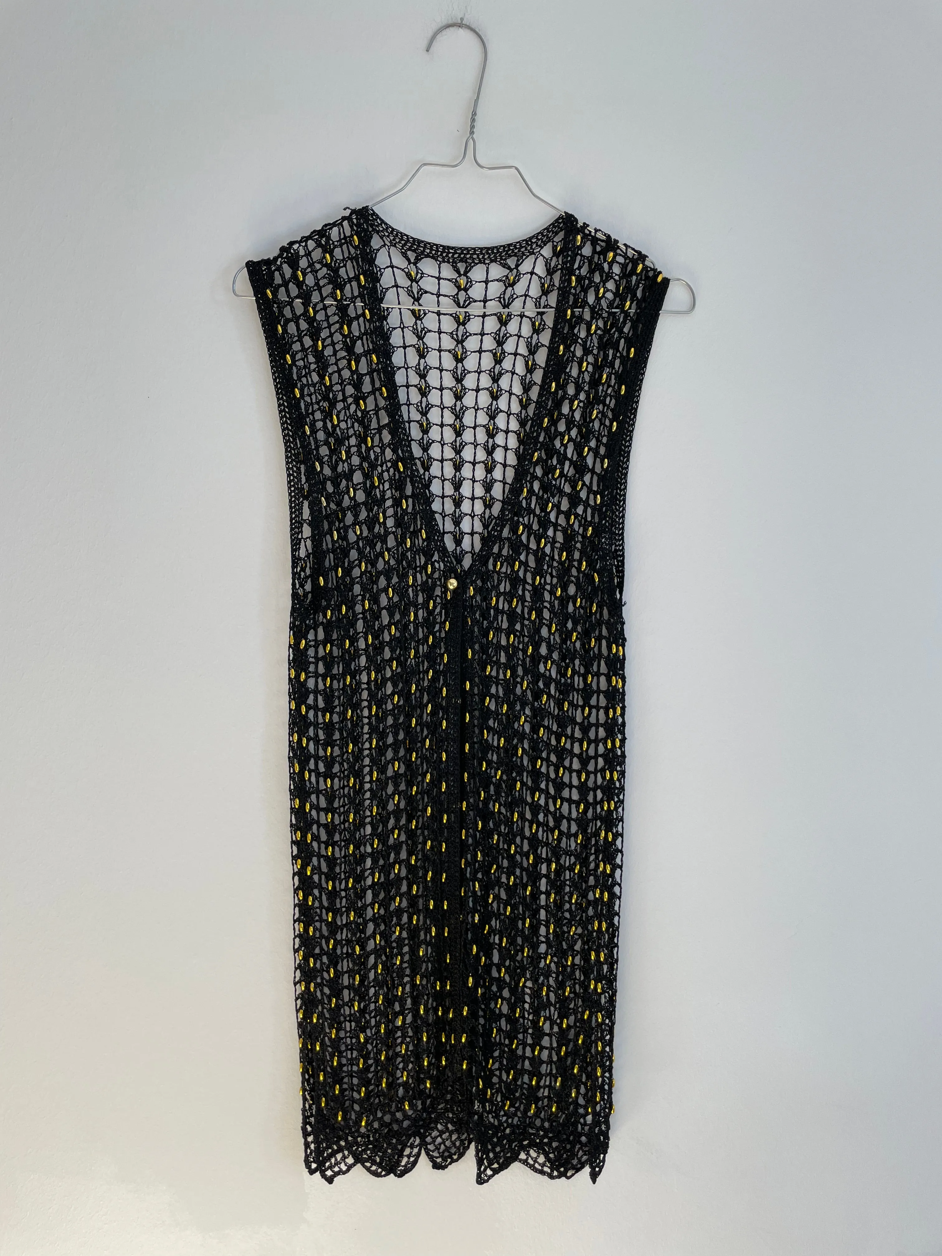 Black Crochet Gold Bead Vest