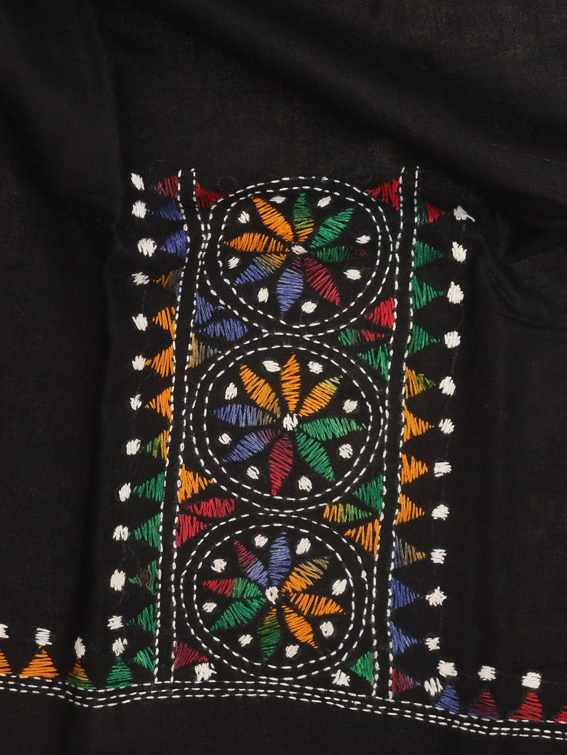 Black Embroidered Kantha Cotton Blouse Piece Fabric ( 1 Mtr )