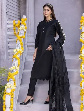 Black Viscose 3-Piece Suit with Pearl Embellishments