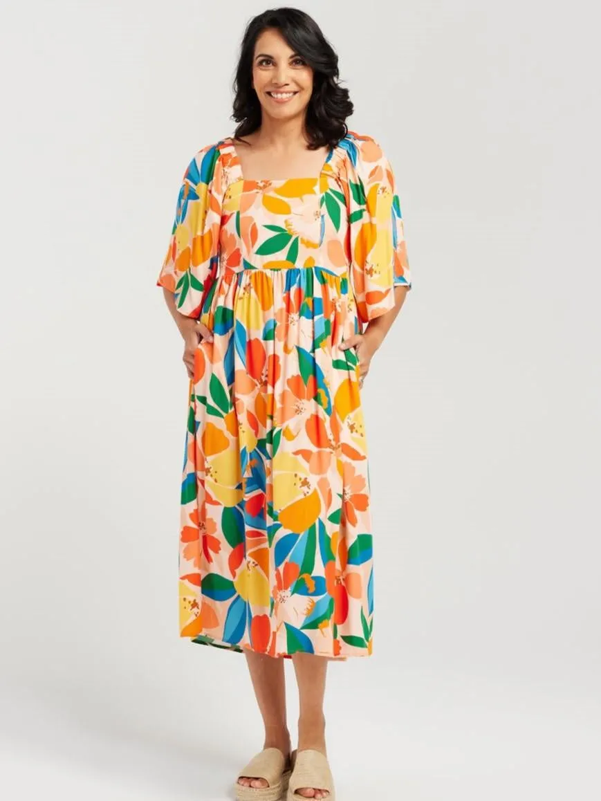 Blackstone Square Neck Rayon print dress