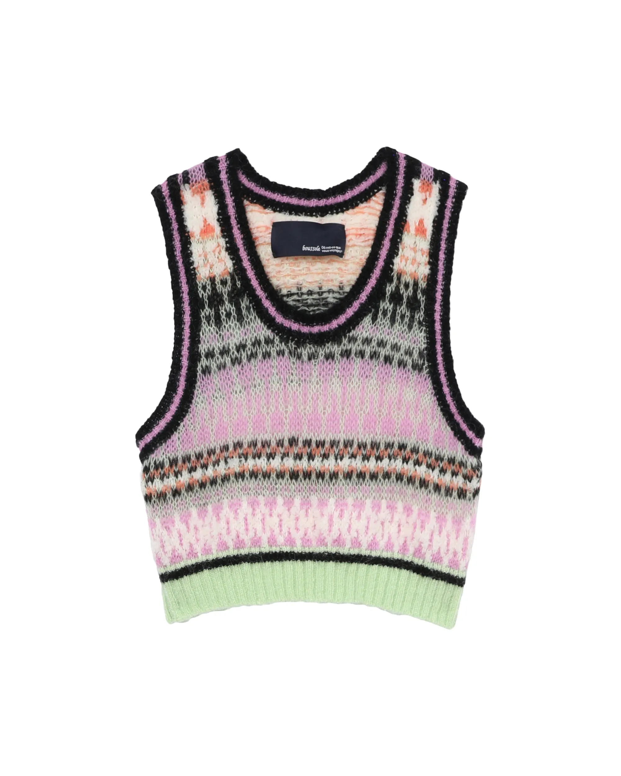 BOUSSOLE Fair Isle Jacquard Multi Color Vest