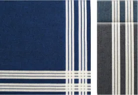 Boxed Set of 6 Navy, Grey & Petrol Blue 6 Stripe Border Men's Handkerchiefs