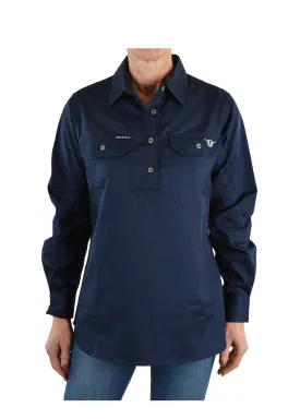 Bullzye Ladies Half Placket Work Shirt - Navy - B1S2101120- ON SALE