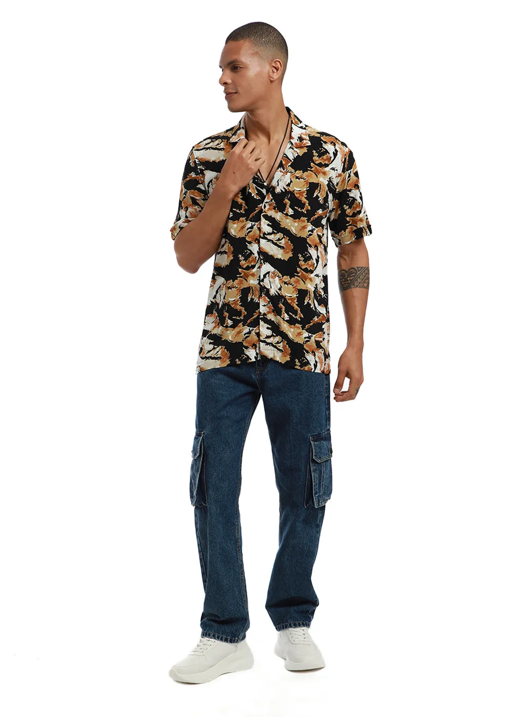 Caramel Brown Print Half sleeve shirt