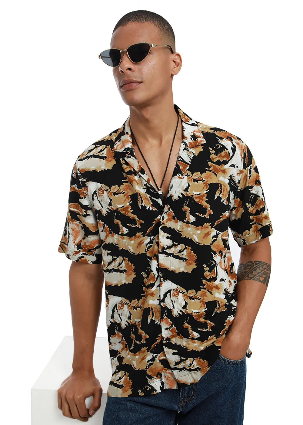 Caramel Brown Print Half sleeve shirt