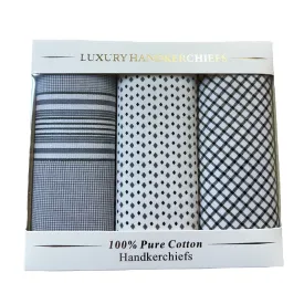 'Checked' Men's 100% Cotton Handkerchieves (Pack of Three)