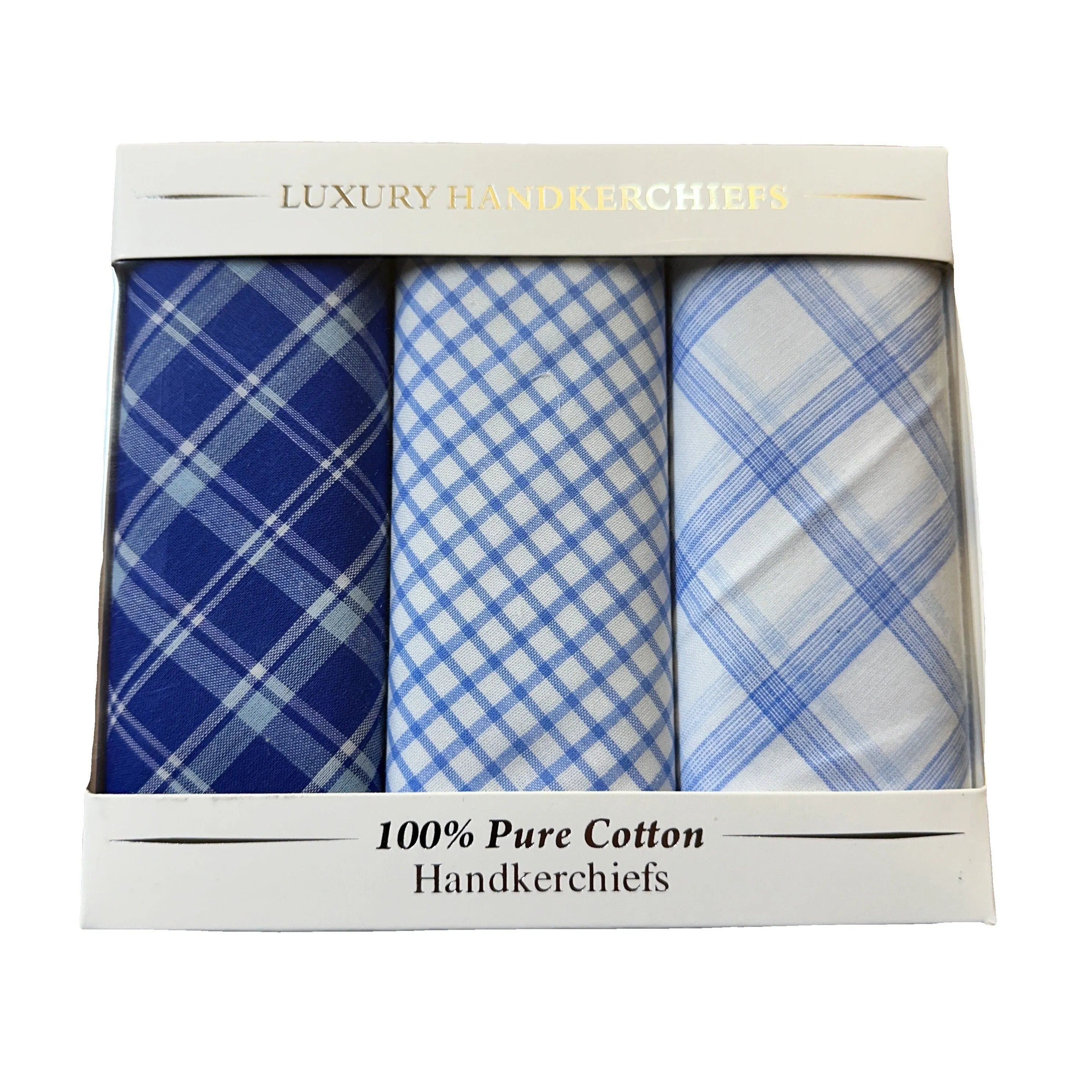 'Checked' Men's 100% Cotton Handkerchieves (Pack of Three)