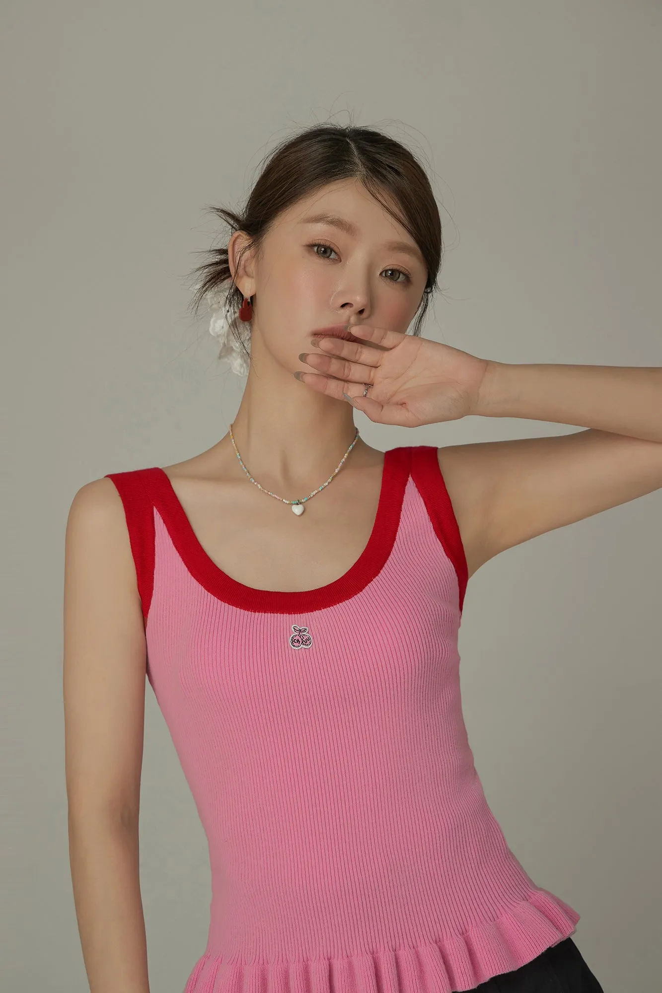 Cherry Detail Knit Sleeveless Top