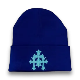 Chrome Hearts Three Crosses Logo Beanie Blue