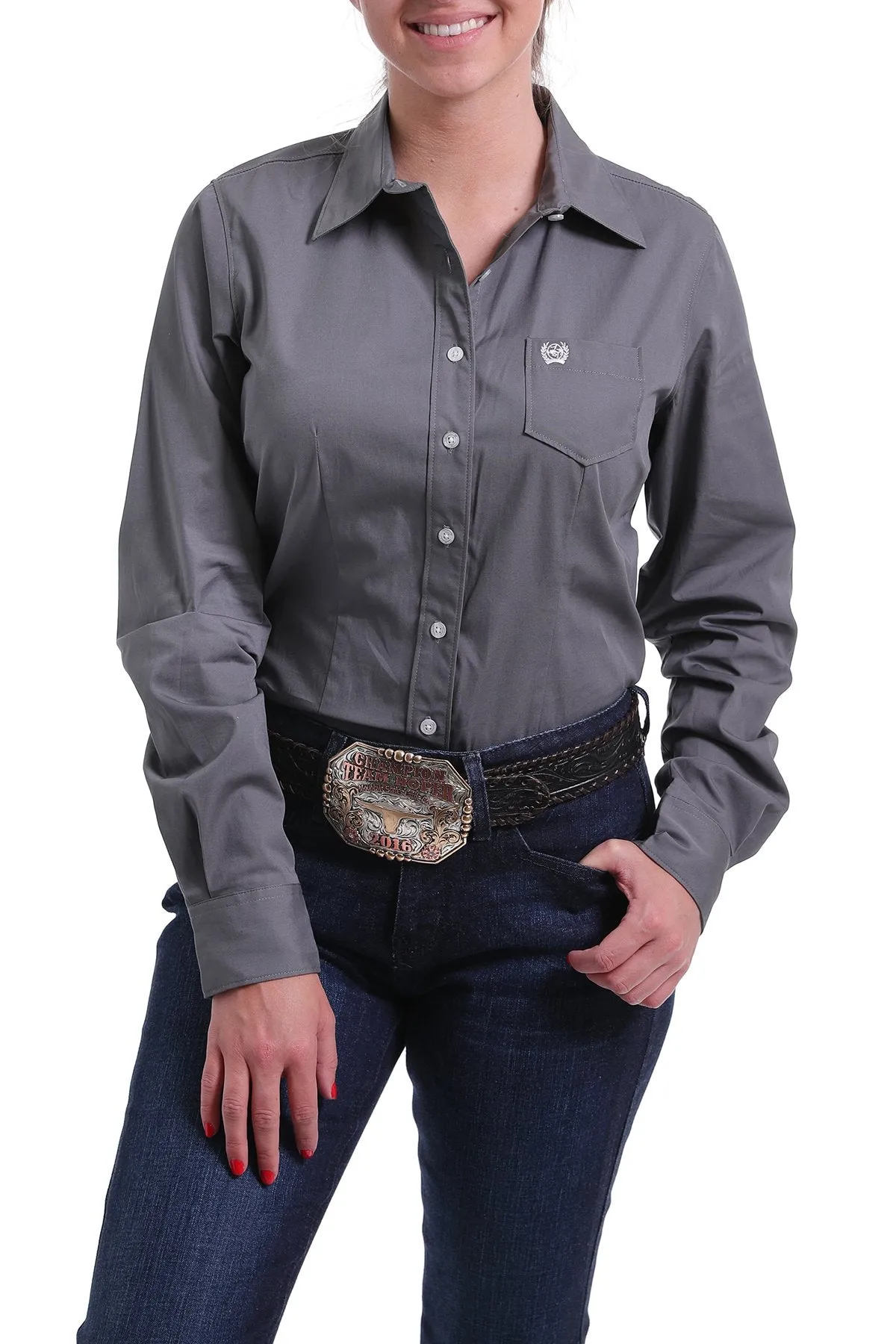 CINCH WOMEN'S CHARCOAL SOLID BUTTON-UP SHIRT STYLE MSW9164029