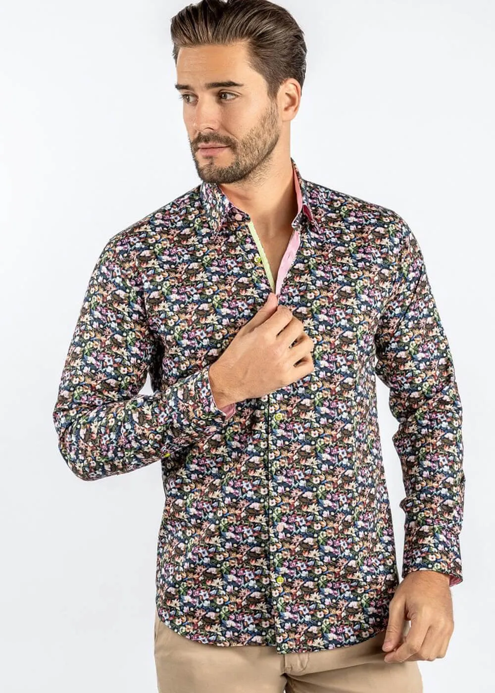 Mens Bold Black Floral Shirt by Claudio Lugli - Full On Design