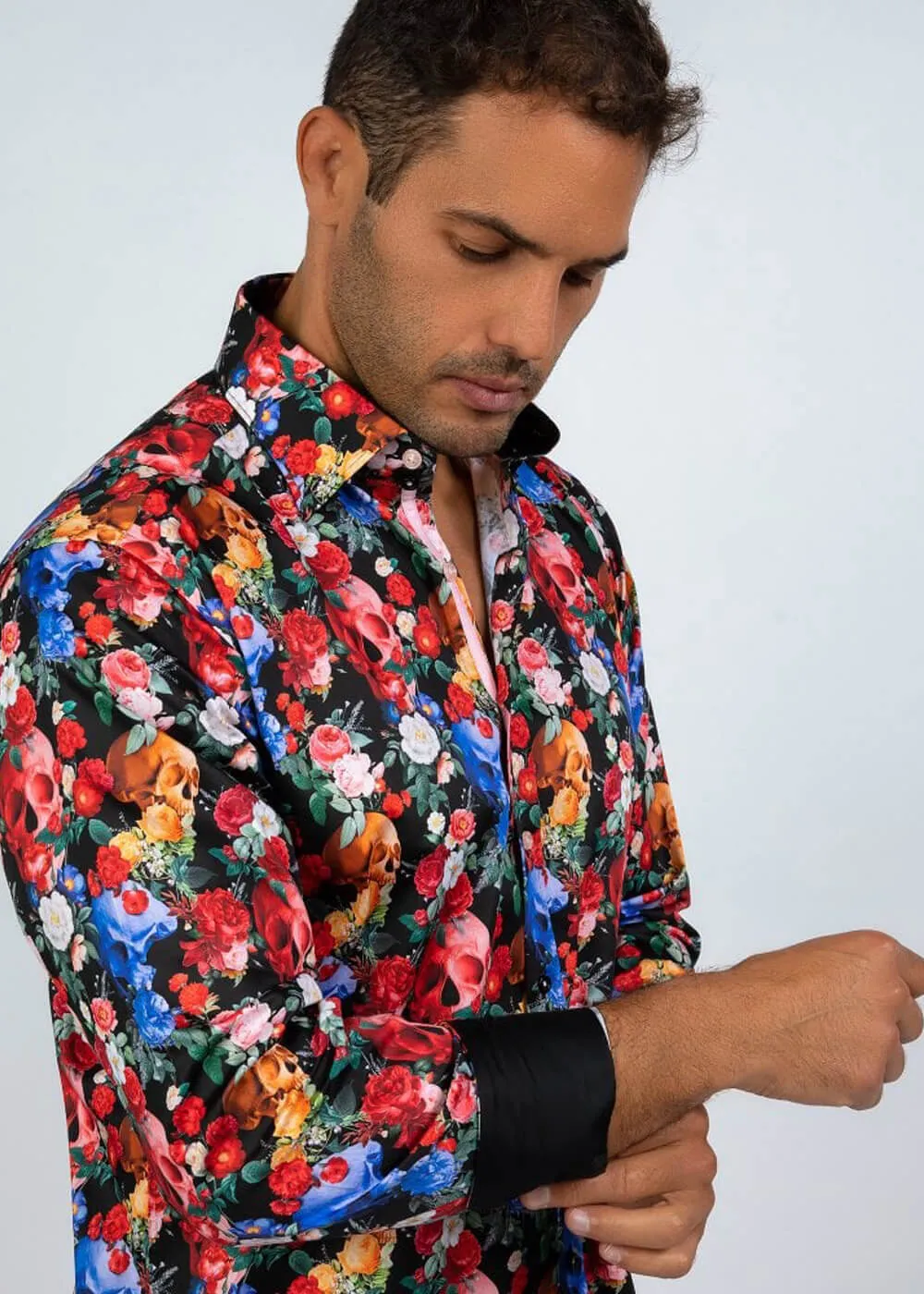 Claudio Lugli Mens Skulls & Roses Shirt Black