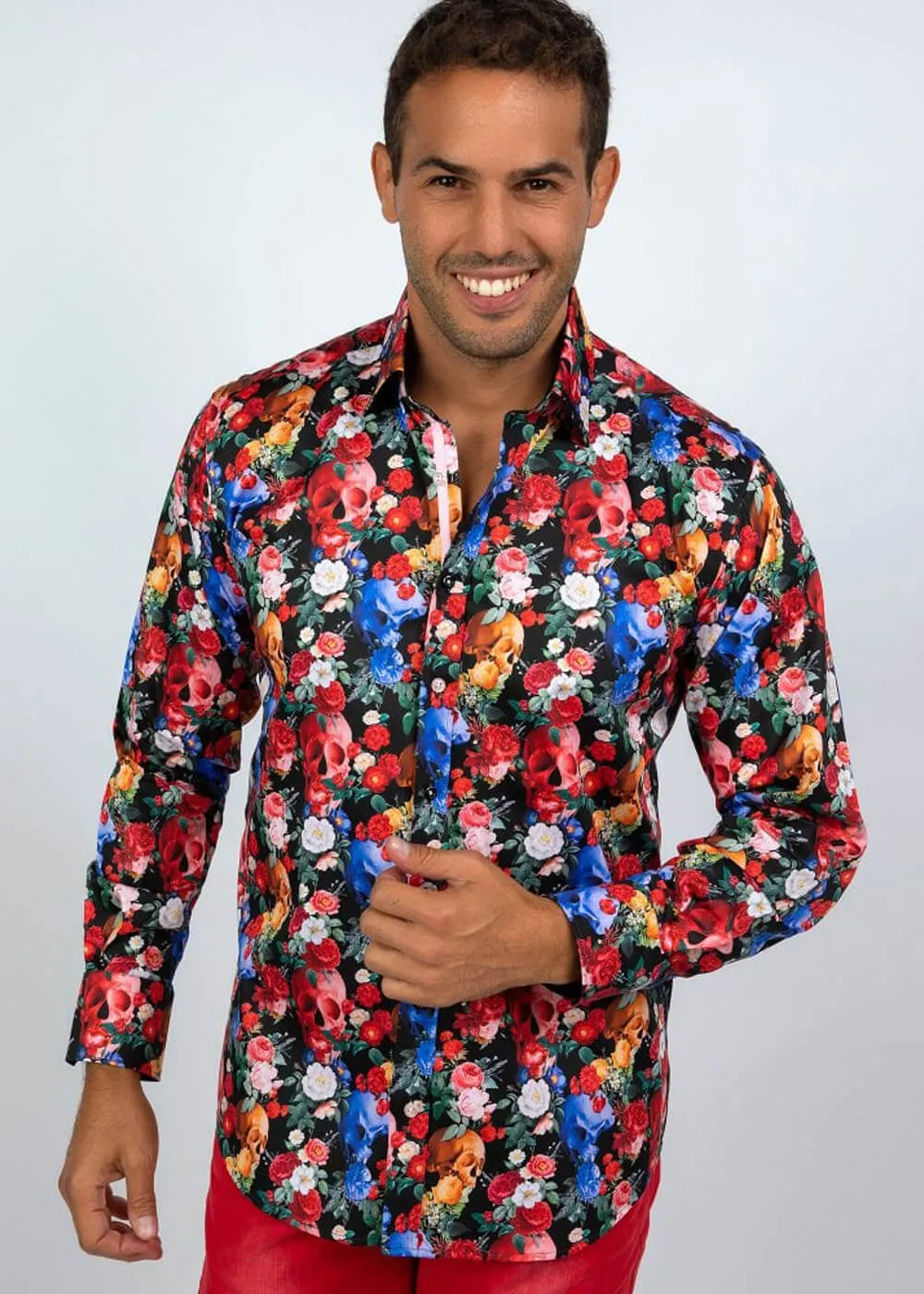 Claudio Lugli Mens Skulls & Roses Shirt Black