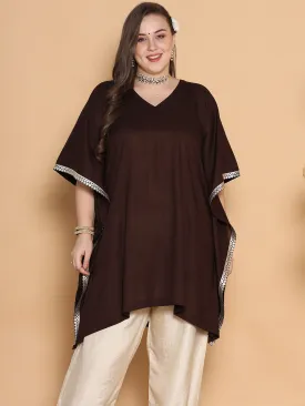 Coffee Rayon Embellished Kaftan Kurta