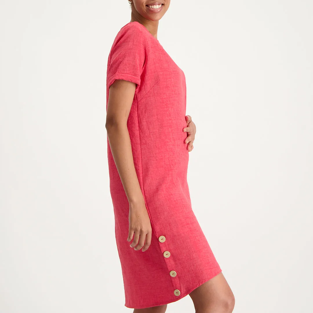 Coral Button Dress