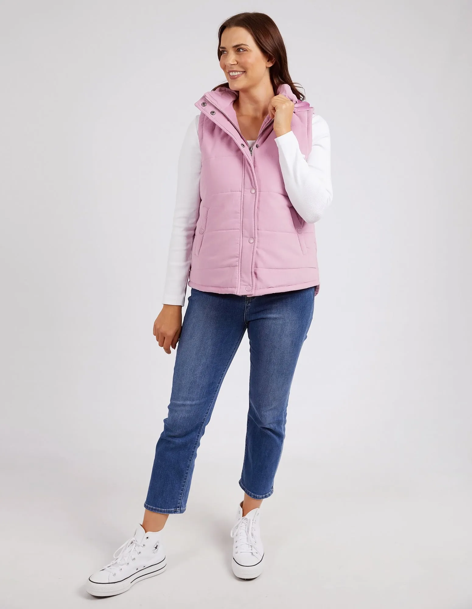 Cord Puffer Vest Peony Pink