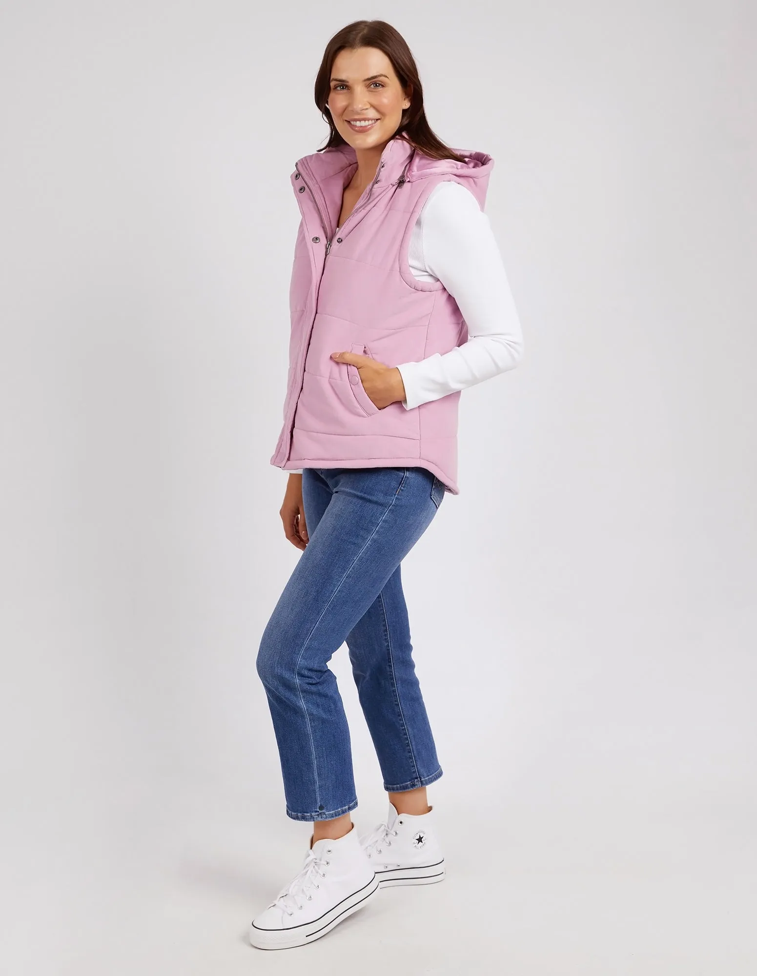 Cord Puffer Vest Peony Pink