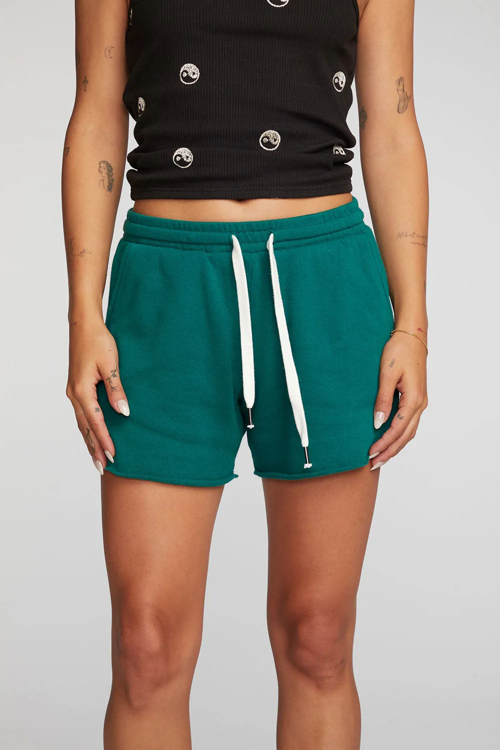 Cotton Fleece Shorts with Shoestring Tie