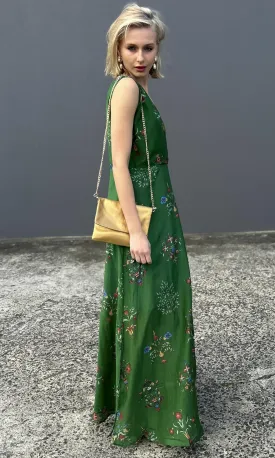 Cristina Stella Green Silk Mix Dress