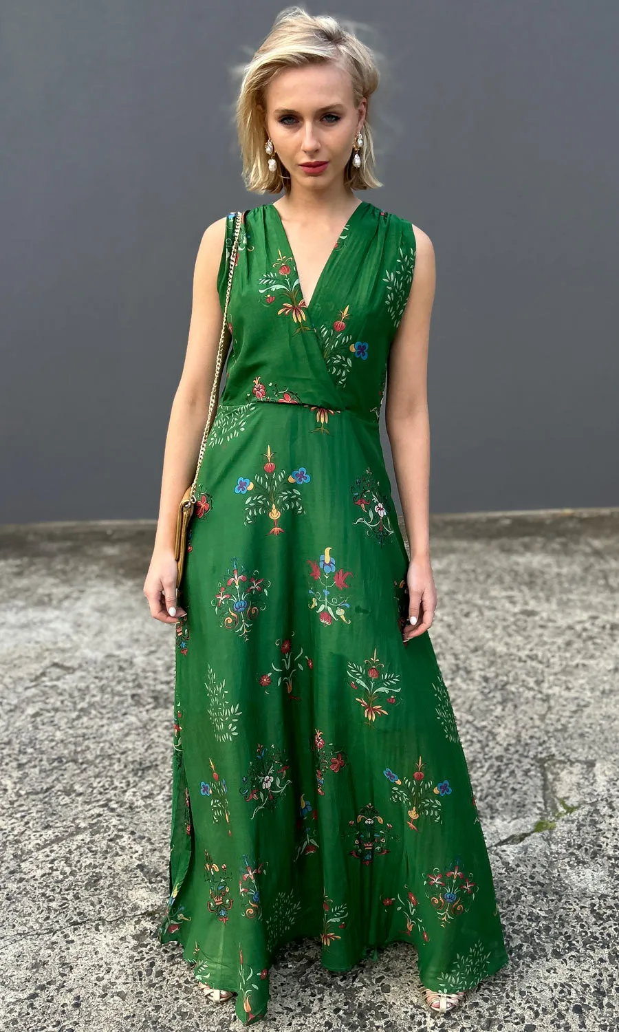 Cristina Stella Green Silk Mix Dress