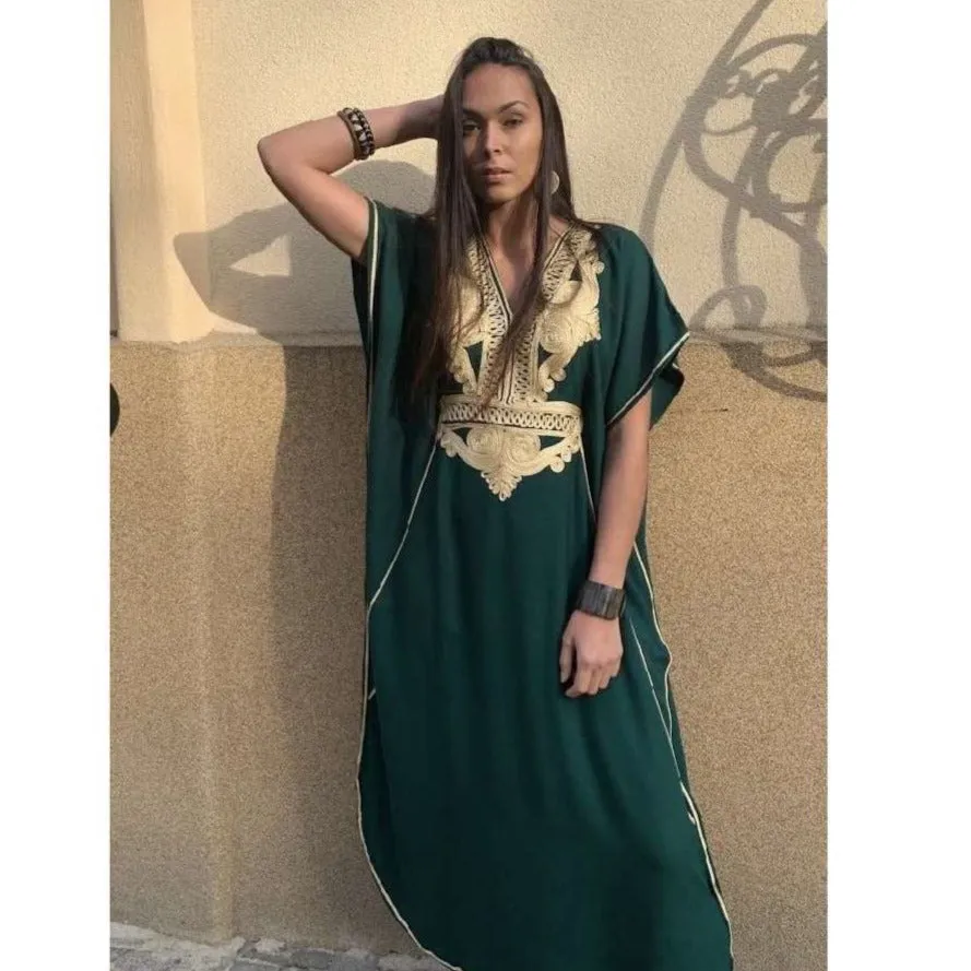 Dark Green Gold Marrakech Kaftan Caftan & Loungewear