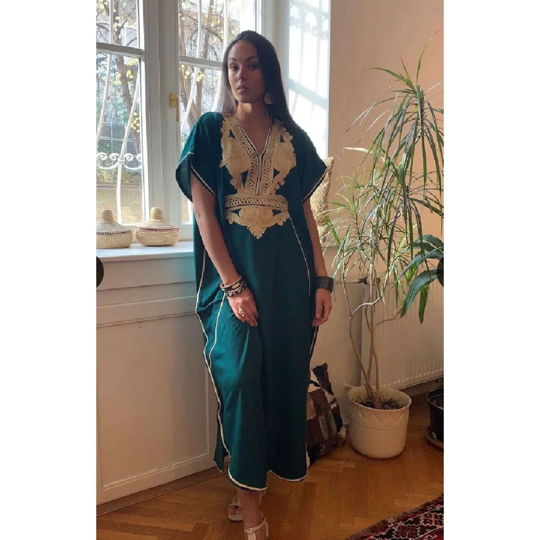 Dark Green Gold Marrakech Kaftan Caftan & Loungewear